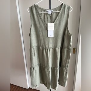NWT Lucky Brand Jumper Shift Mini Dress 100% Linen tiered dress w crochet XL